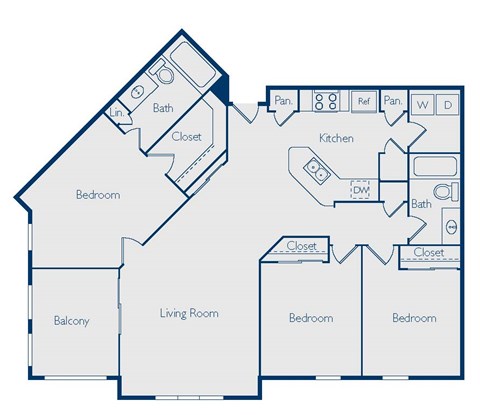 Floor plan for 3 beds, 2 baths, 1368 sqft